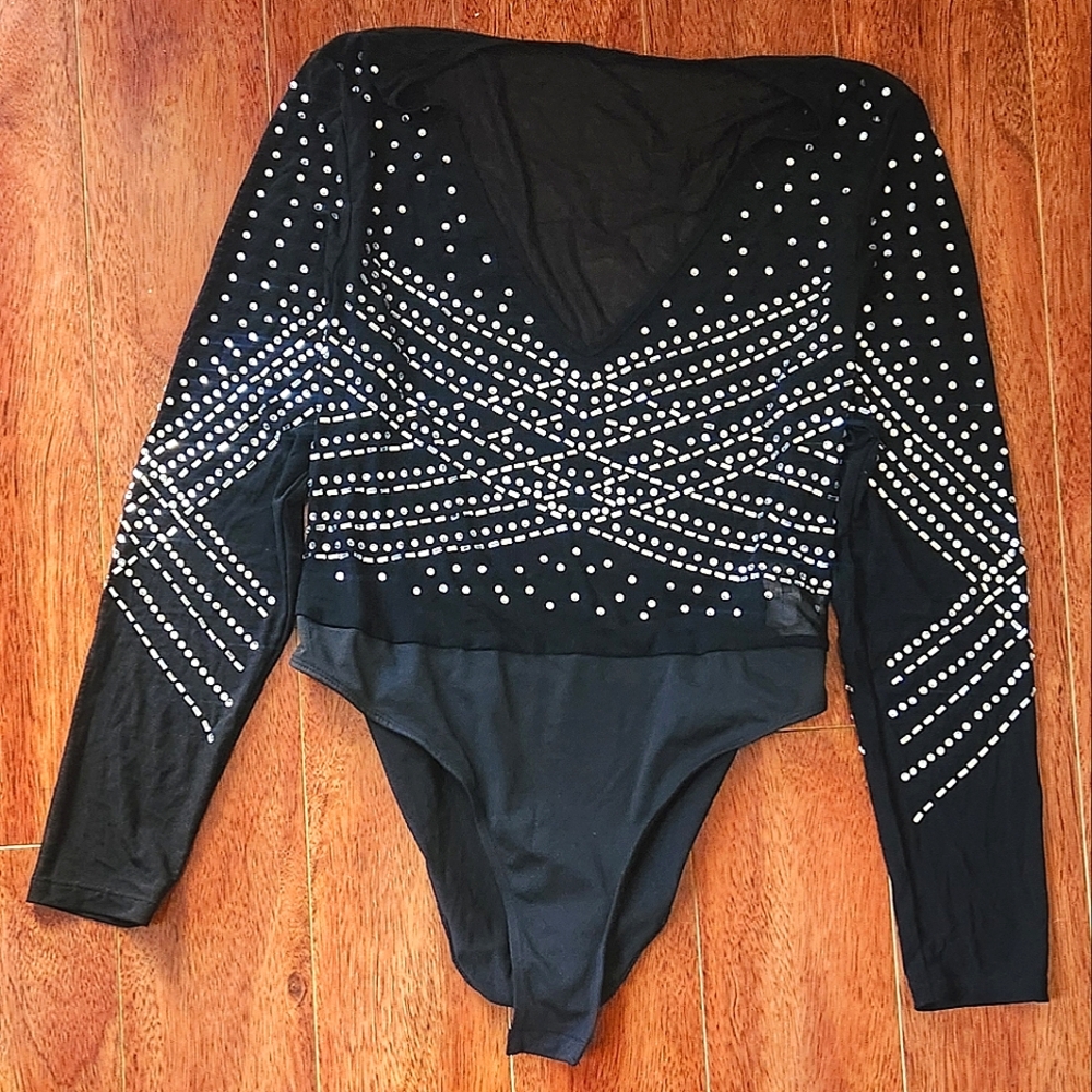 Black Rhinestone Bodysuit.